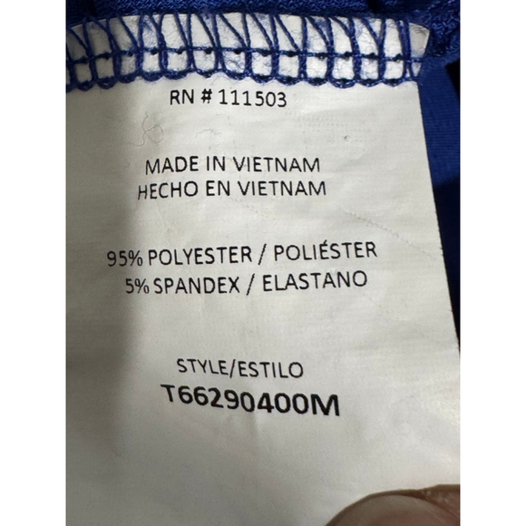 Women's AUW Blue Short Sleeve Tee with Gold Buttons side ruching, Size S - Picture 6 of 8